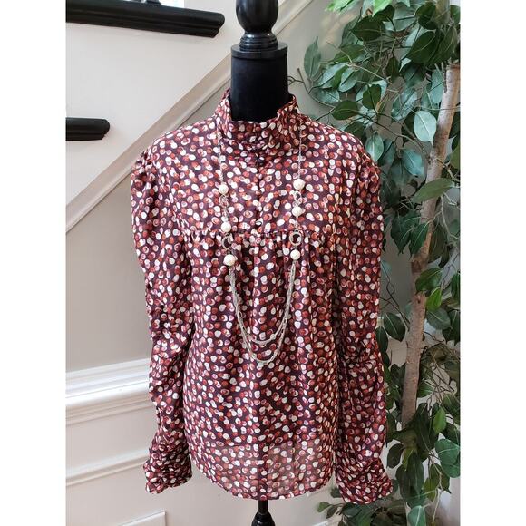 Eloquii Blouse Top Women 22 Patterned Pleated Mock Neck Long Sleeve Button Front - Picture 1 of 13